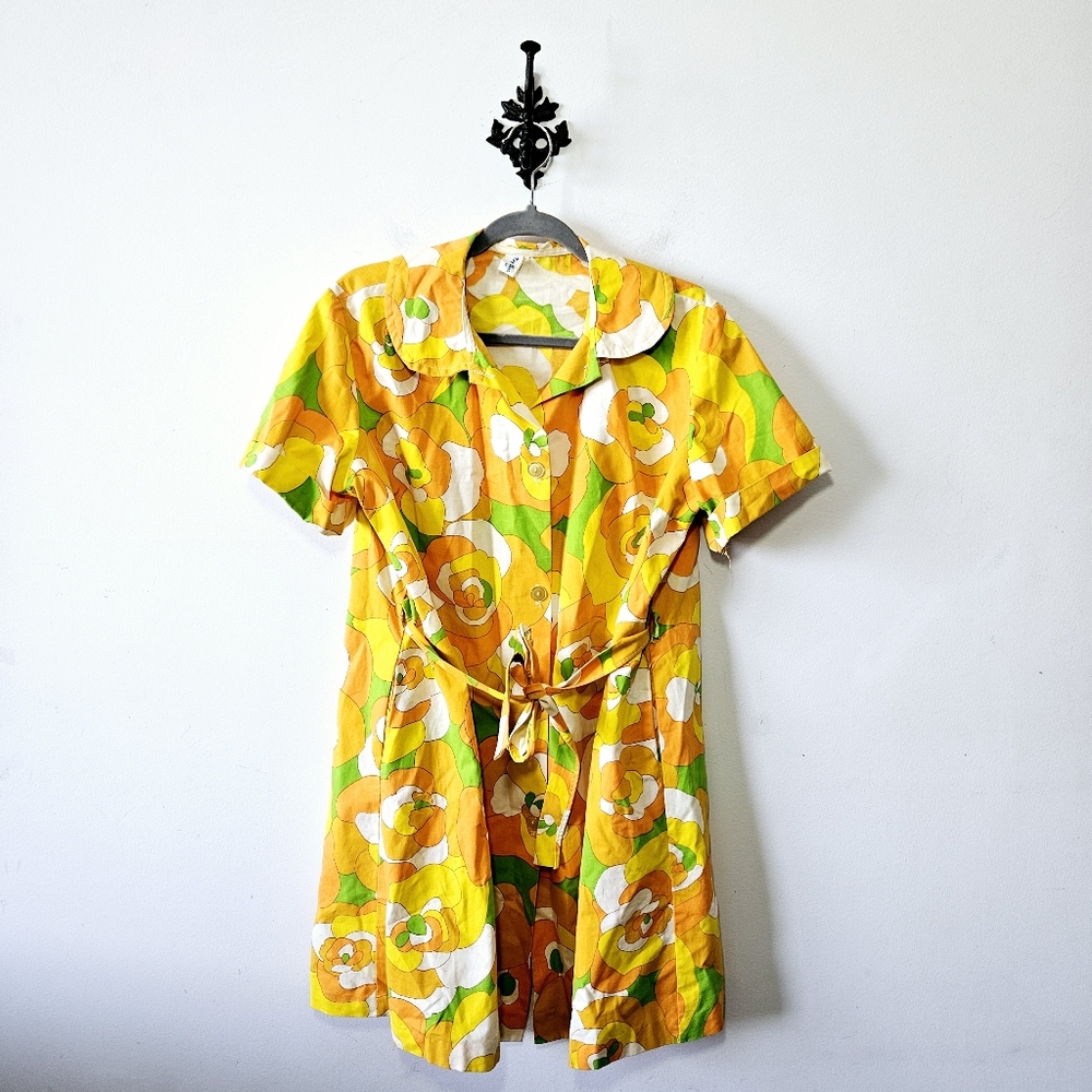 Vintage 60s Mod Floral Retro Print Mini Dress Size M/L Groovy Tunic EUC - Picture 4 of 6
